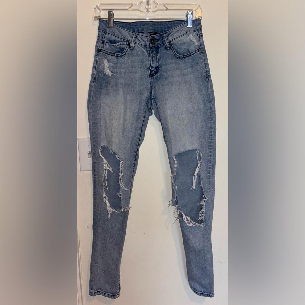 REI Blue Cropped Distressed Jeans
